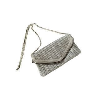 Woven Cross Body Soft Grey Purse with Gold Chain